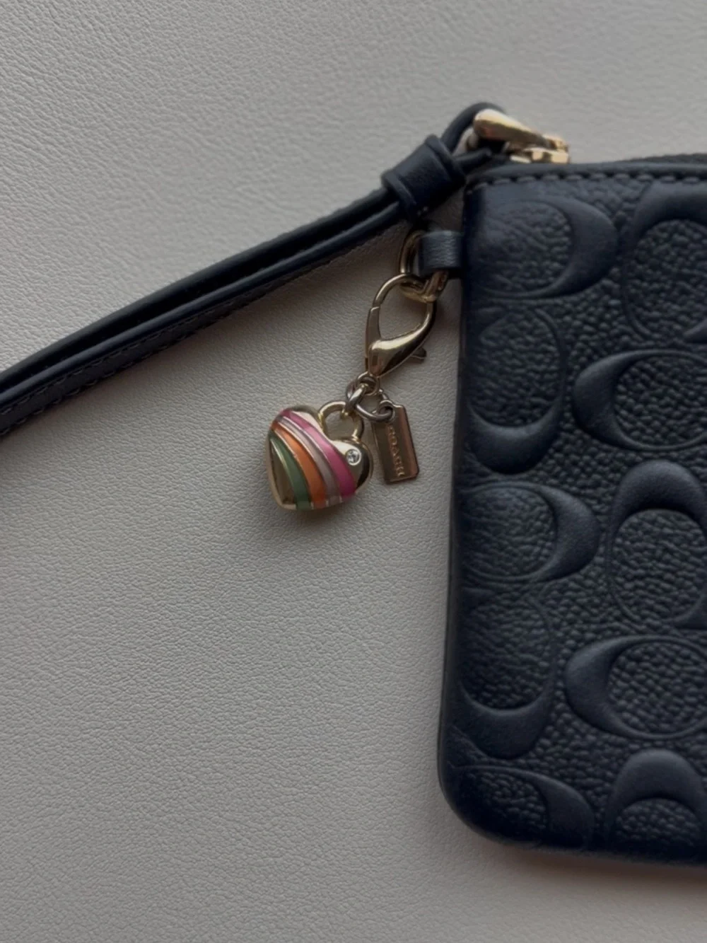 Coach Black Embossed Signature Wristlet with Gold Logo
